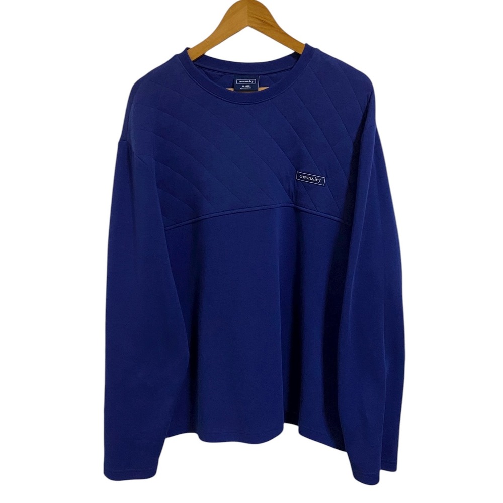 Crown &‎ Ivy Men's Quilted Crew Neck Pullover Sweatshirt Blue Size XXL